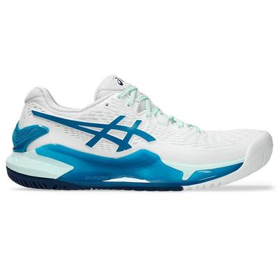 Asics Womens GEL-Resolution 9 Tennis Shoes - White/Teal Blue - main image