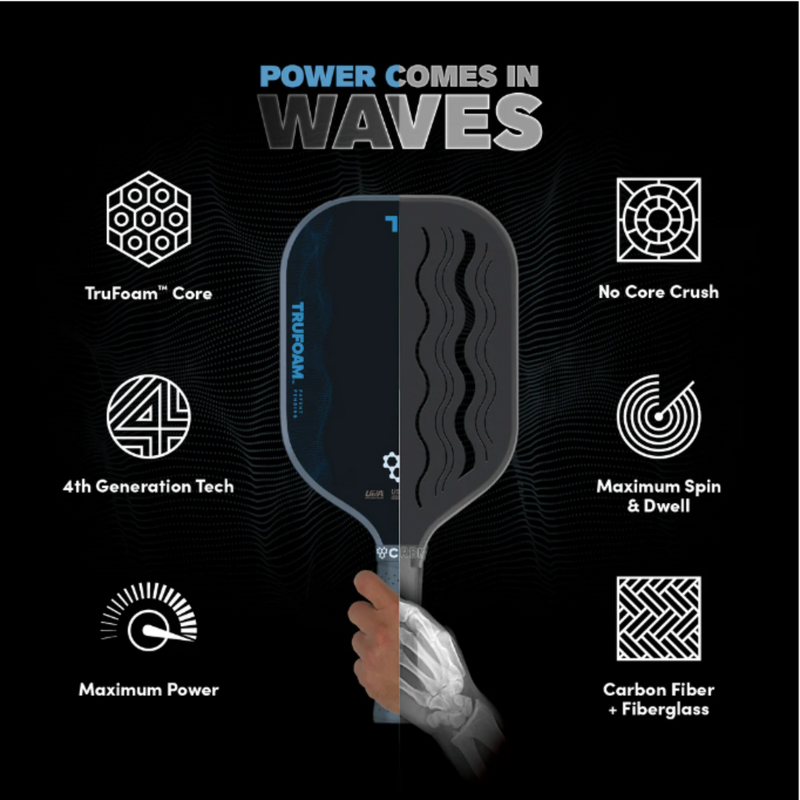 CRBN 3 TruFoam Waves 14mm (Elongated) Pickleball Paddle - Grey/Black - main image