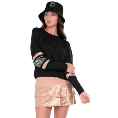 Lucky in Love Womens Metallic Long Sleeve Top - Black - main image