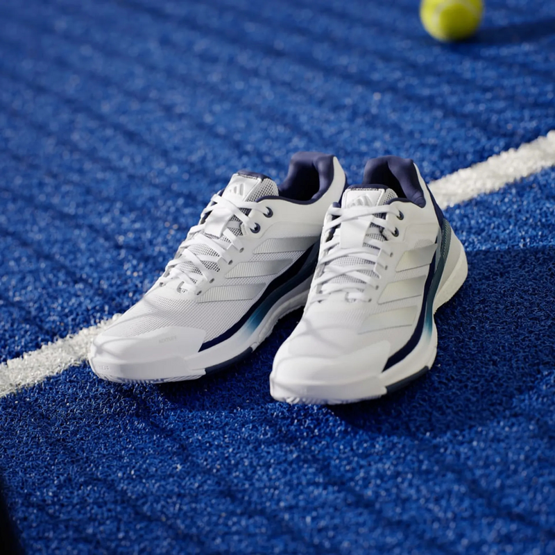 Adidas Mens Crazyquick Boost Padel Shoes - Cloud White / Silver Metallic / Dark Blue - main image