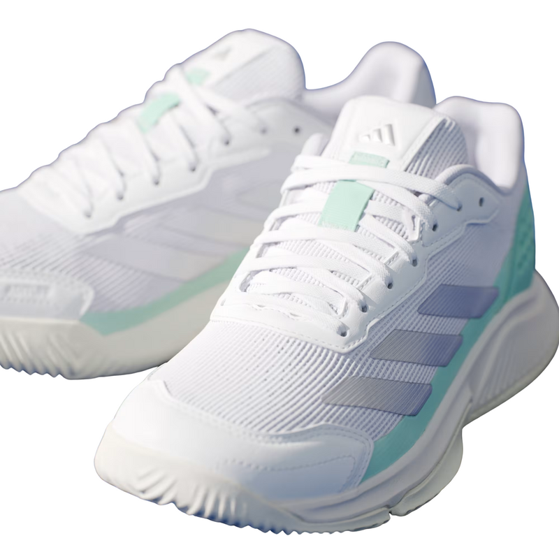 Adidas Womens Courtquick Padel Shoes - Cloud White/ Silver Metallic/ Clear Mint - main image
