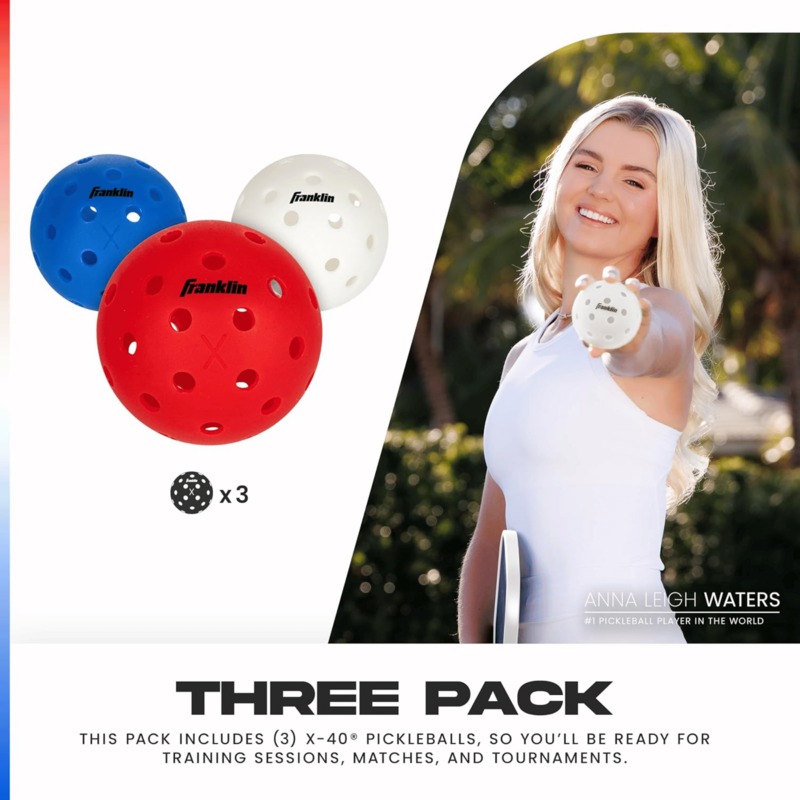 Franklin X-40 Outdoor Pickleball Balls (3 Pack) - Red/White/Blue - main image