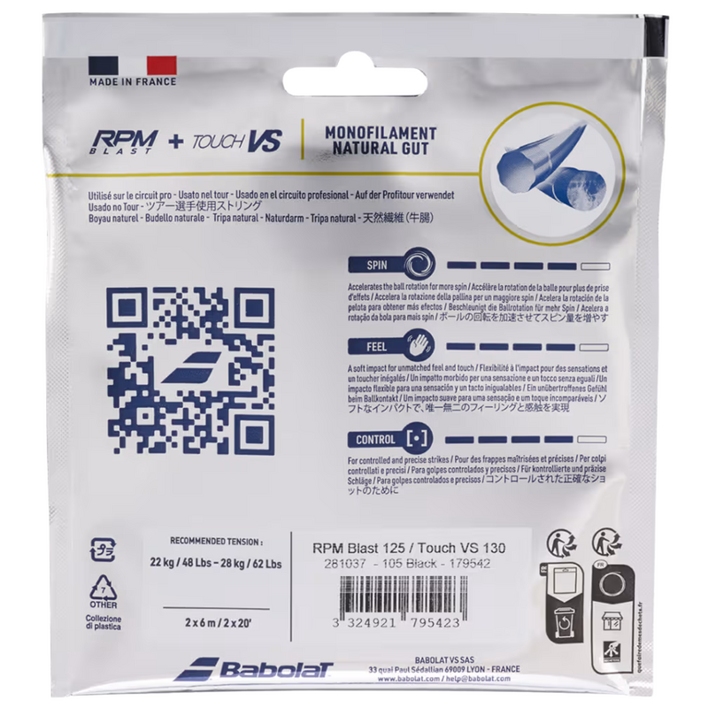 Babolat RPM Blast 125 + Touch VS 130 Hybrid Tennis String Set - Black - main image