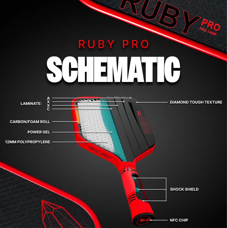 Six Zero Ruby Pro 14mm Pickleball Paddle- Red - main image
