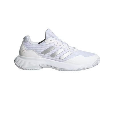 Adidas Womens GameCourt 2.0 Tennis Shoes - Cloud White/Silver Metallic