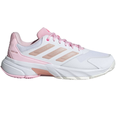 Adidas Womens CourtJam Control 3 Tennis Shoes - Cloud White / Silver Metallic / Lucid Pink