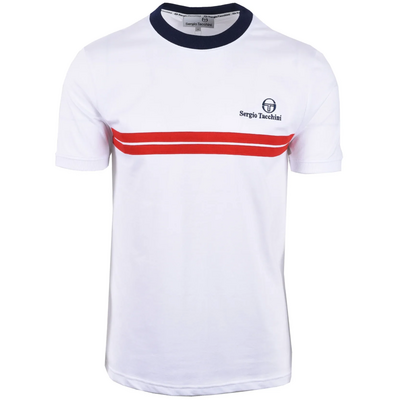 Sergio Tacchini Men Supermac Tee - White/Maritime Blue/Adrenaline Rush