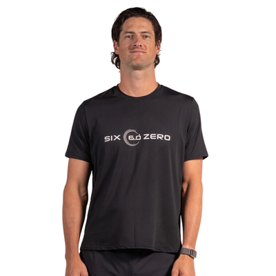 Six Zero Mens Performance Active Tee Air Mesh - Black/With White Logo   