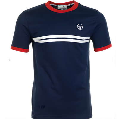 Sergio Tacchini Men Supermac Tee - Maritime Blue/Adrenaline Rush/White